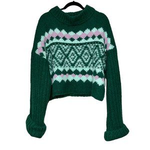 FREE PEOPLE Fair Isle Alpine Pullover Combo Wool/Alpaca Blend Boxy Sweater Size